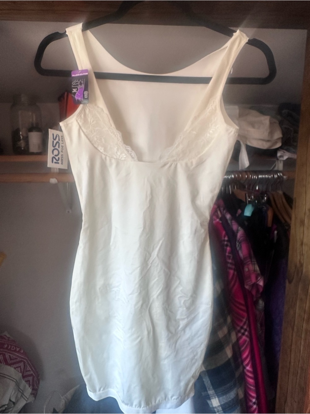 Maidenform Women's Cream Slip Dress with Lace Trim